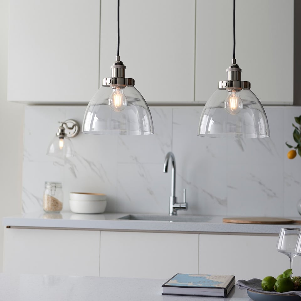 image 1 of Hansen Dome Wall Lamp Bright Nickel Plate, Clear Glass, 1x E14