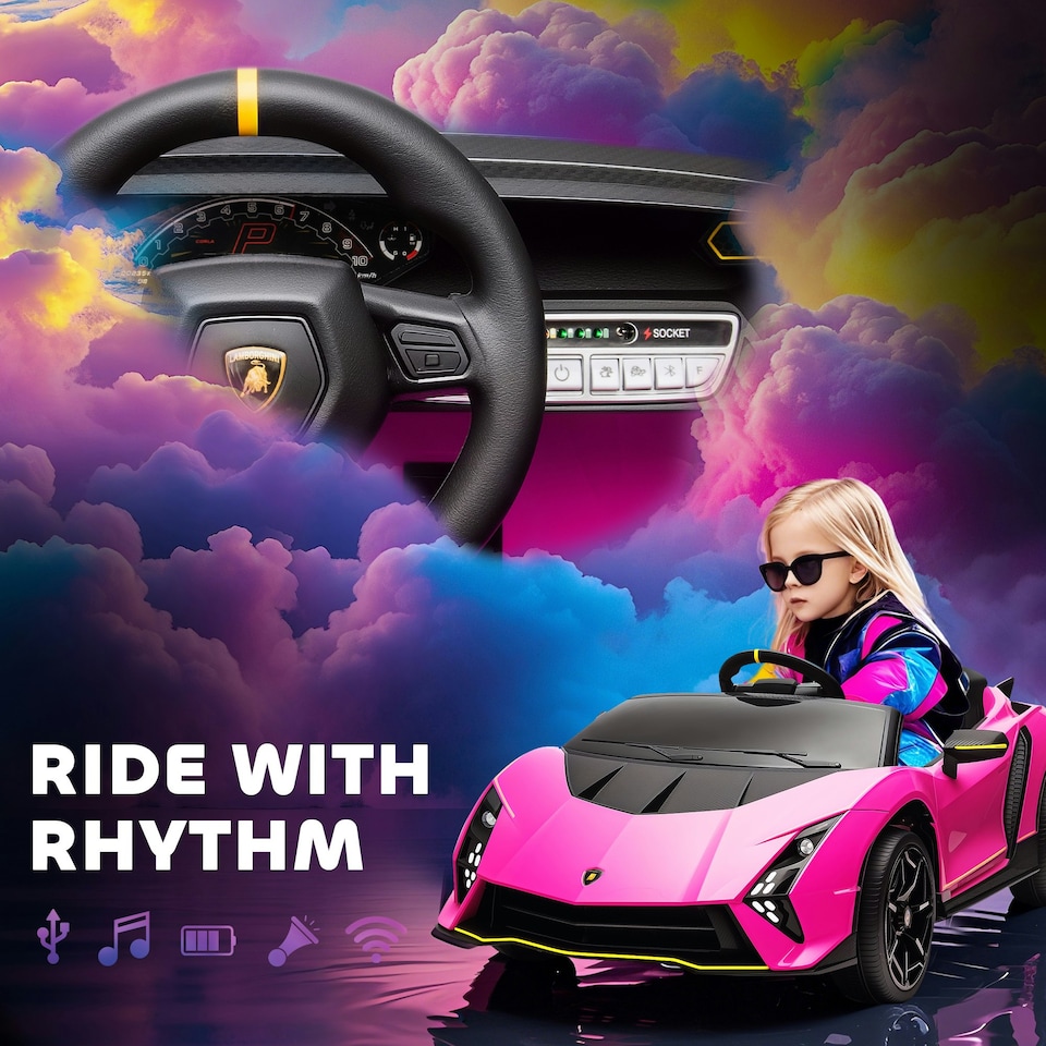image 1 of AIYAPLAY 12V Lamborghini Autentica Licensed Ride on Car, Pink