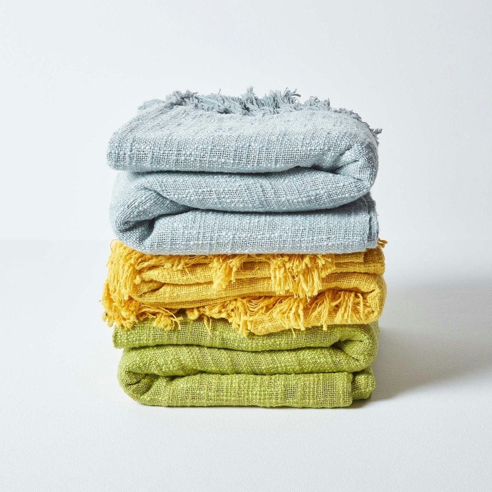 image 1 of Homescapes Nirvana Slub Cotton Lime Green Throw - 150 x 200 cm | Green