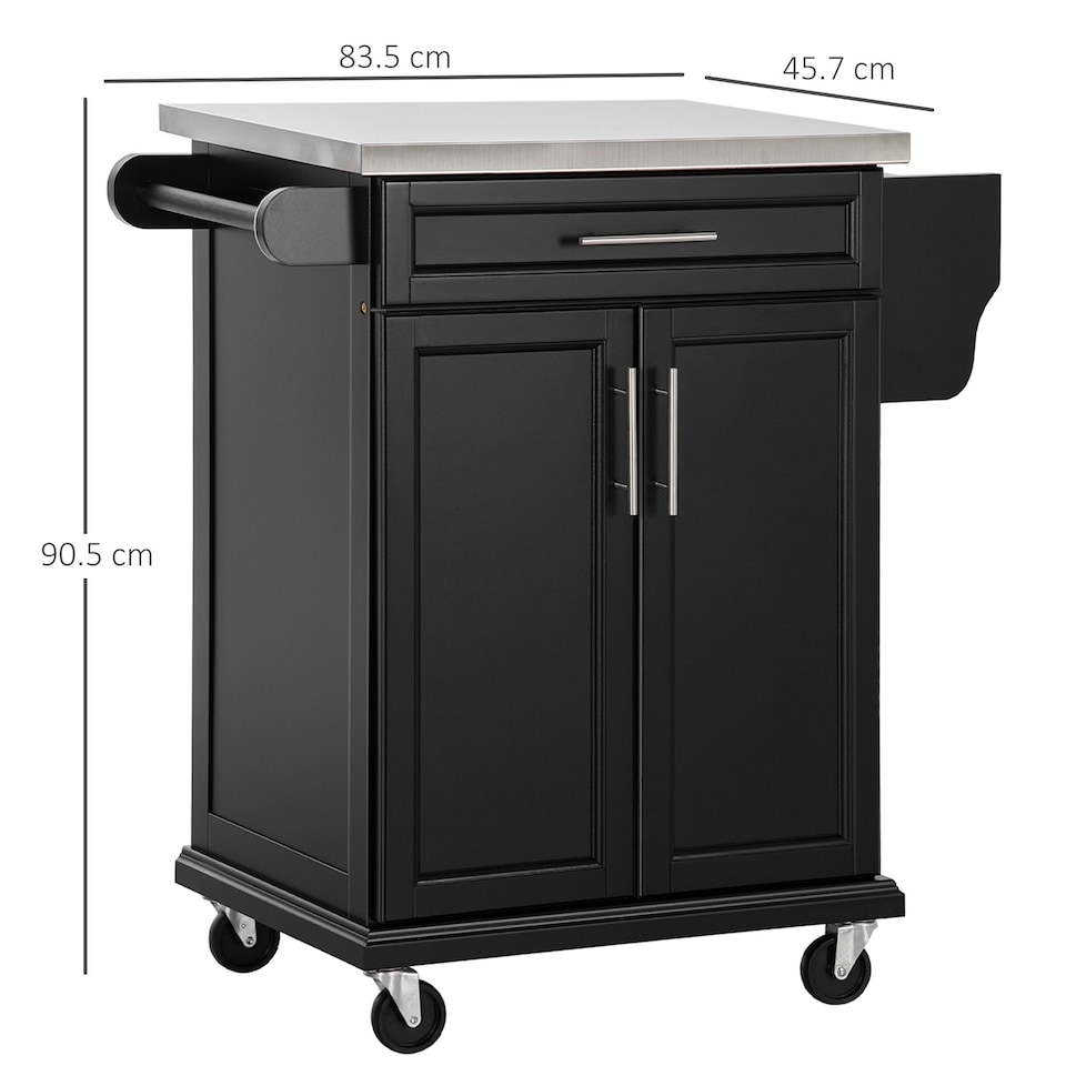 image 1 of HOMCOM Rolling Kitchen Cart Storage Trolley with Drawer Towel Rail Steel Black