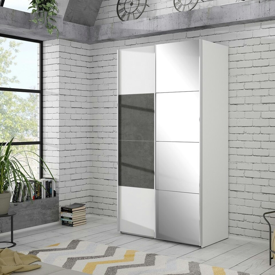 image 1 of Olivia 120cm Sliding Wardrobe 1 Glass Door Braking System White