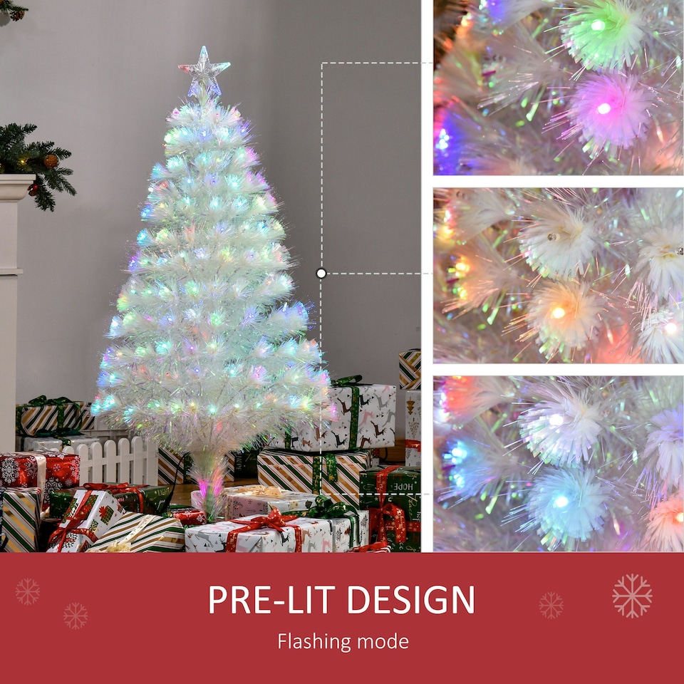 image 1 of HOMCOM 4FT Prelit Artificial Christmas Tree Fiber Optic Xmas Decoration, White