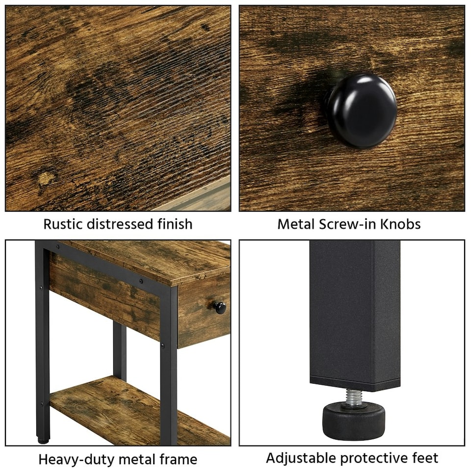 image 1 of Yaheetech 2-Tier End Table with Drawer Open Shelf Rustic Brown