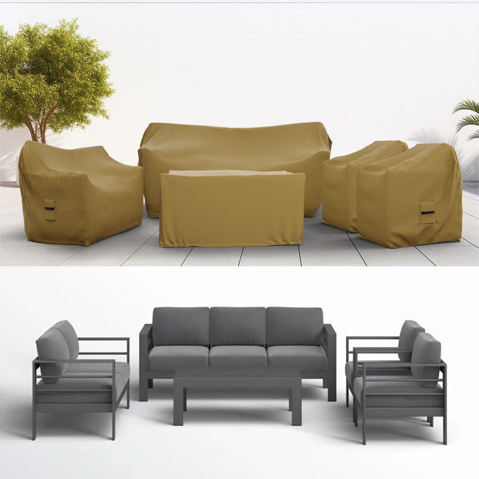 image 1 of Covers&All Patio Furniture 7 Person Conversation Set Cover, Outdoor Furniture Covers, 1 Sofa Cover 73 in W x 26 in D x 32 in H, Beige