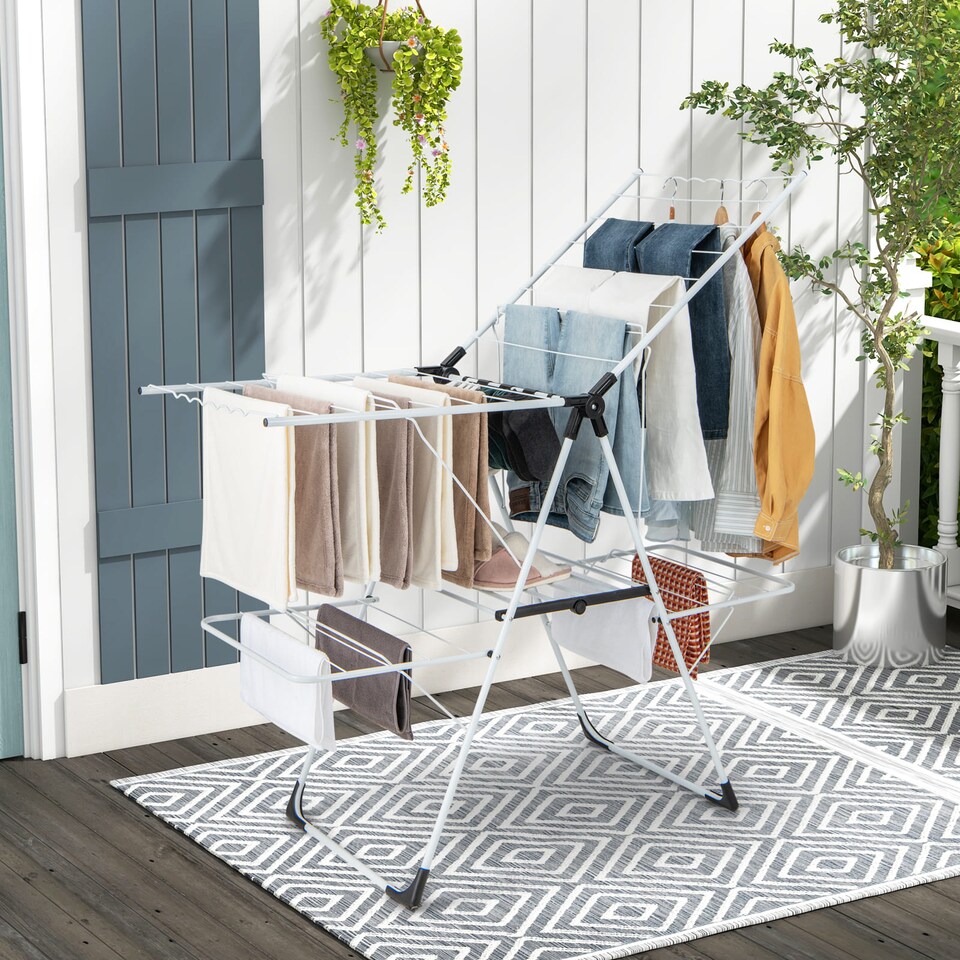image 1 of COSTWAY Foldable Clothes Drying Rack 2 level Laundry Drying Rack