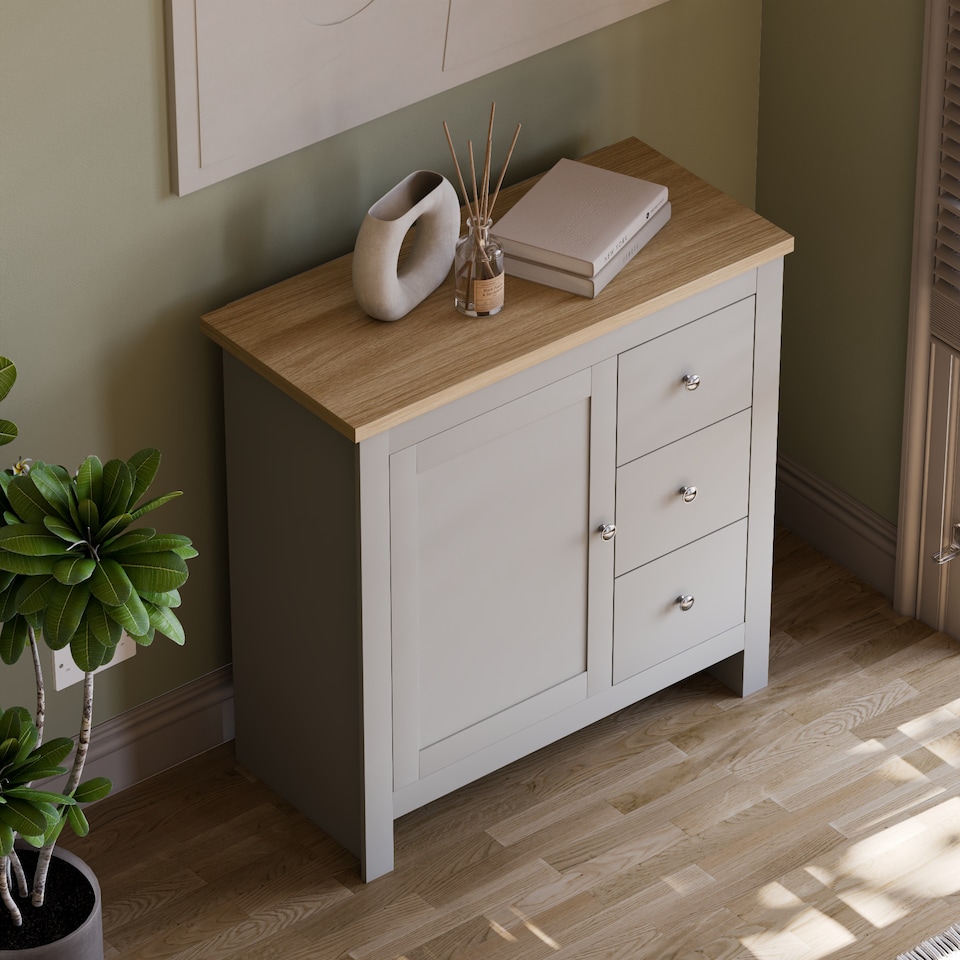 image 1 of Vida Designs Arlington 3 Drawer 1 Door Sideboard Shaker Buffet Cabinet Storage, Grey & Oak | Grey | Grey & Oak | 1