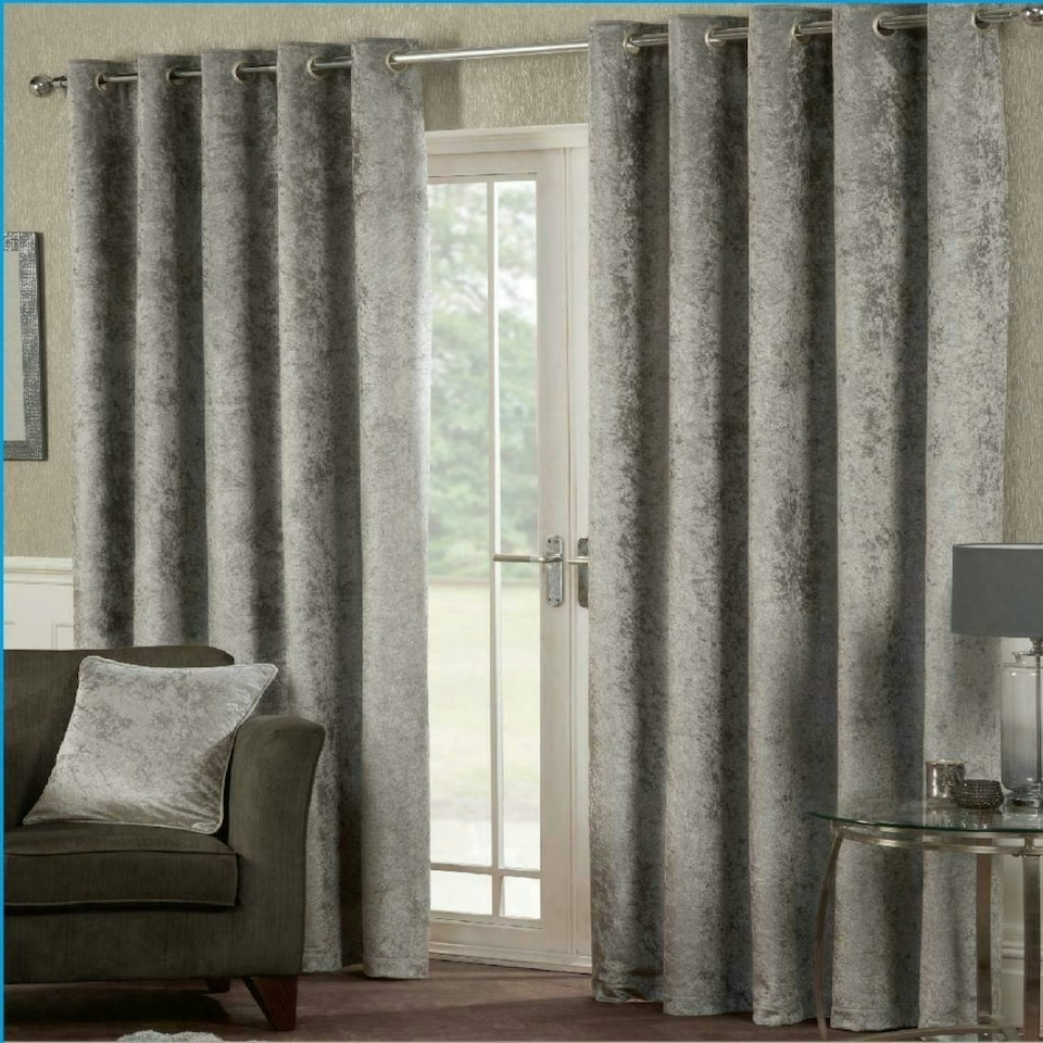image 1 of Crushed Velvet Eyelet Curtains - Charcoal - 229 cm x 182 cm