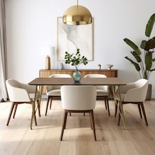 Interiors By Premier Modern Dining Table With Natural Wood Effect Top, Sturdy Table For Guests, Minimalist Design Dining Table Brown