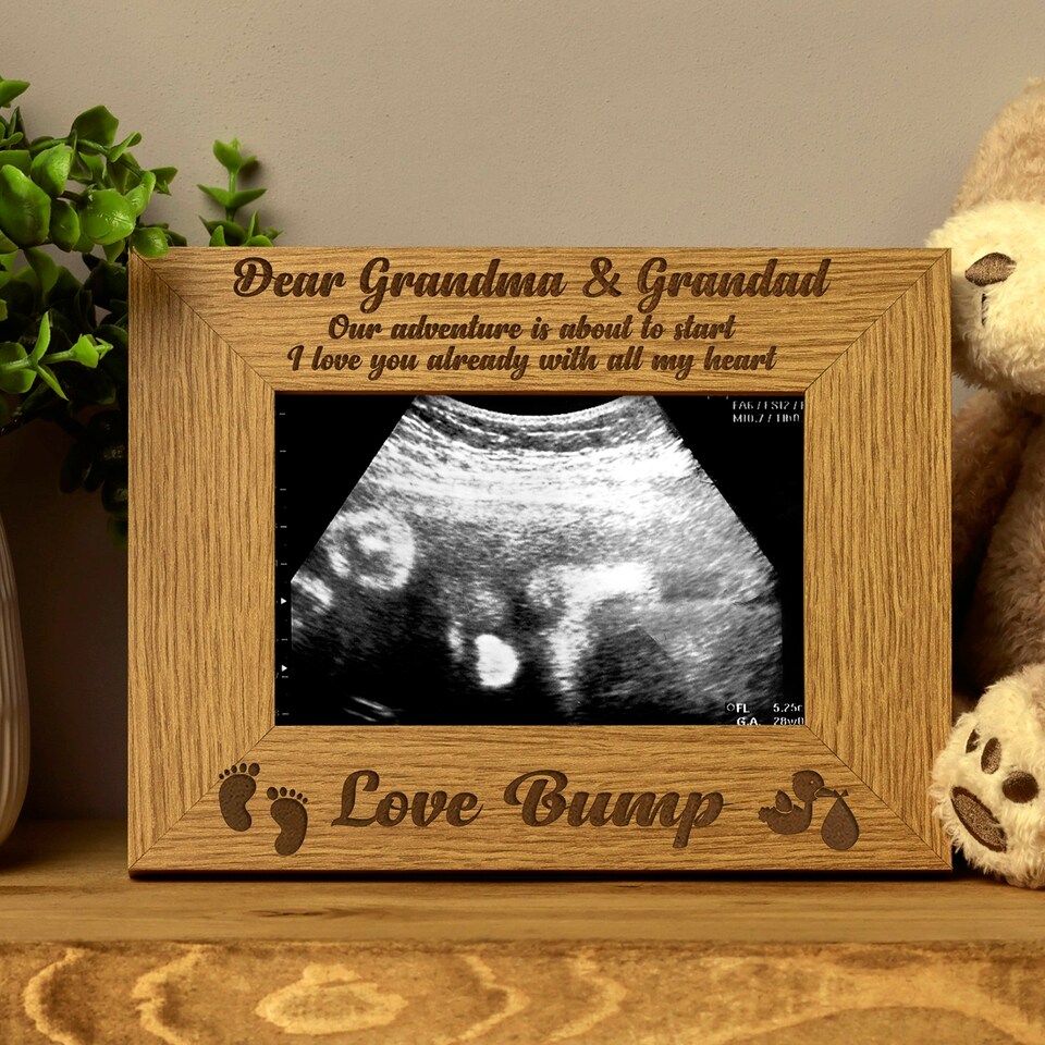 image 1 of New Baby Pregnancy Scan Photo Frame Grandma And Grandad Wooden Photo Frame Gift Brown | S