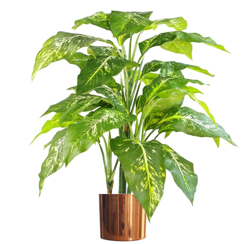 image 1 of 100cm Large Fox's Aglaonema (Spotted Evergreen) Tree Artificial Plant with Copper Metal Planter
