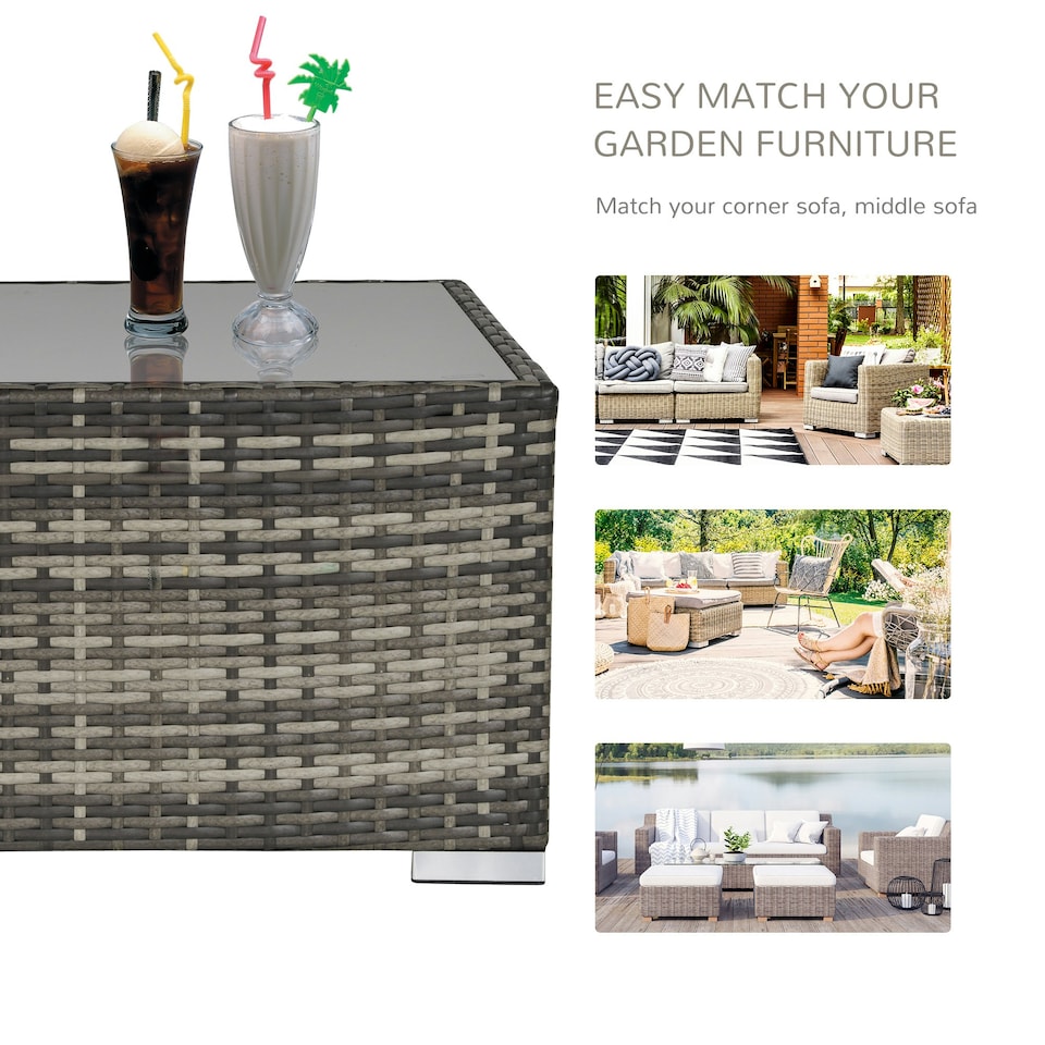 image 1 of Outsunny Patio Wicker Coffee Table w/ Glass Top Suitable for Garden Backyard