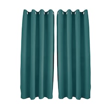 Teal Linen Fabric Blackout Eyelet Curtains - 46x63 Inch Drop - 2 Panel Green