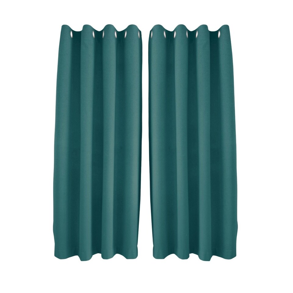 image 1 of Teal Linen Fabric Blackout Eyelet Curtains - 46x63 Inch Drop - 2 Panel Green