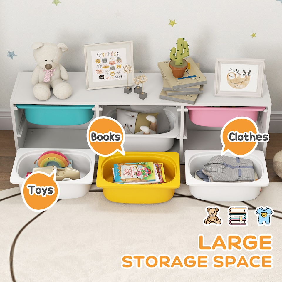 image 1 of AIYAPLAY 2 Tiers Toy Storage Organiser with 6 Plastic Bins, Low Height