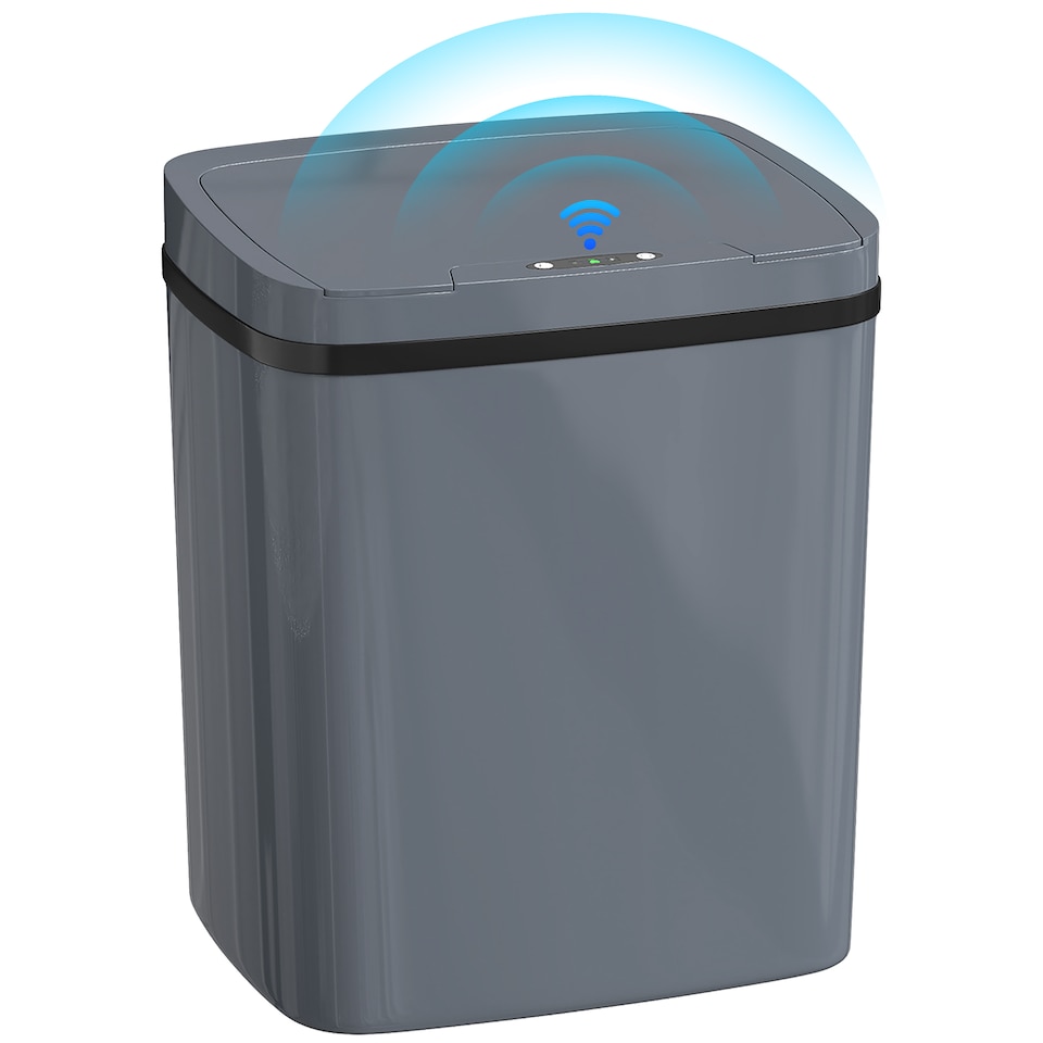 image 1 of HOMCOM 15L Sensor Bin, Automatic Touchless Kitchen Bin with Dual-Mode Opening, Easy Clean, Battery Operated for Home Office, Bedroom, Bathroom, Grey | Grey | Grey