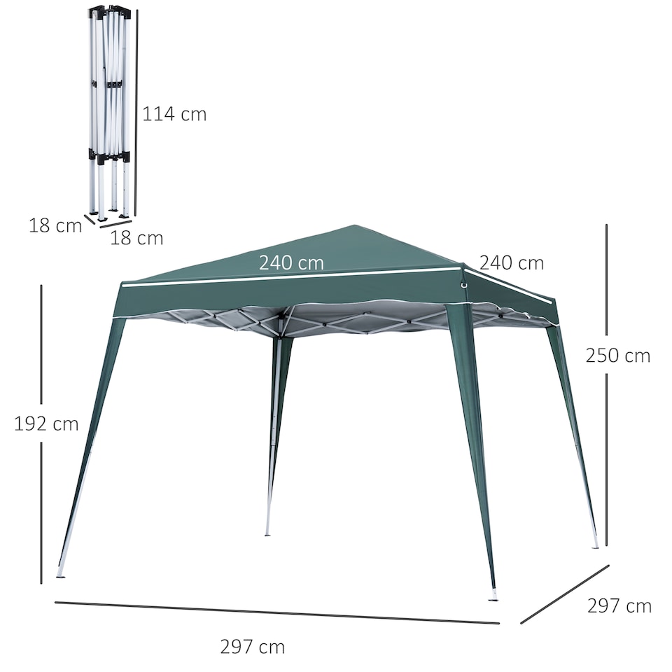 image 1 of Outsunny 3 M x 3 M Base 2.5 M x 2.5 M Top Pop Up Gazebo, 2 Person Setup Instant with Carry Bag, Height Adjustable Slant Leg Party Tent Instant Event Shelter for Garden, Patio | Green
