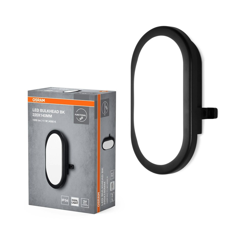 image 1 of OSRAM LED Bulkhead Wall Light Black 11W 4000K Black