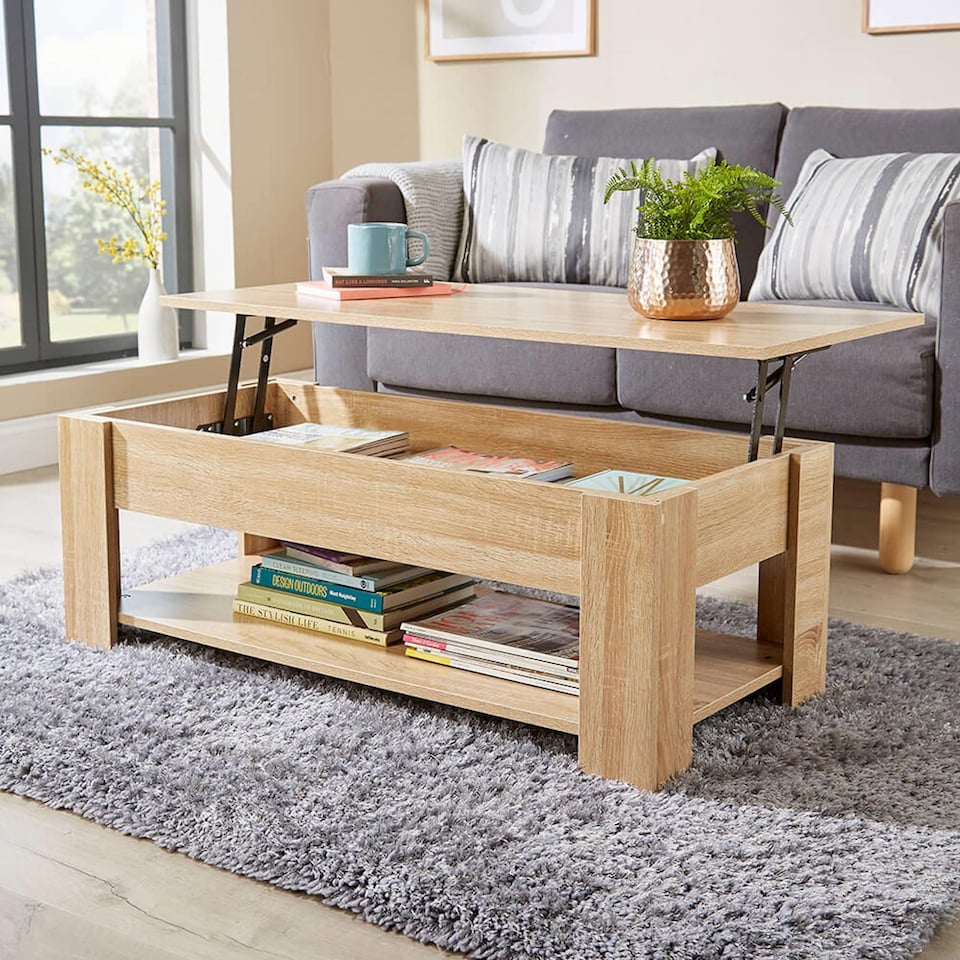 image 1 of Wooden Coffee Table With Lift Up Top Storage Area and Magazine Shelf | Brown