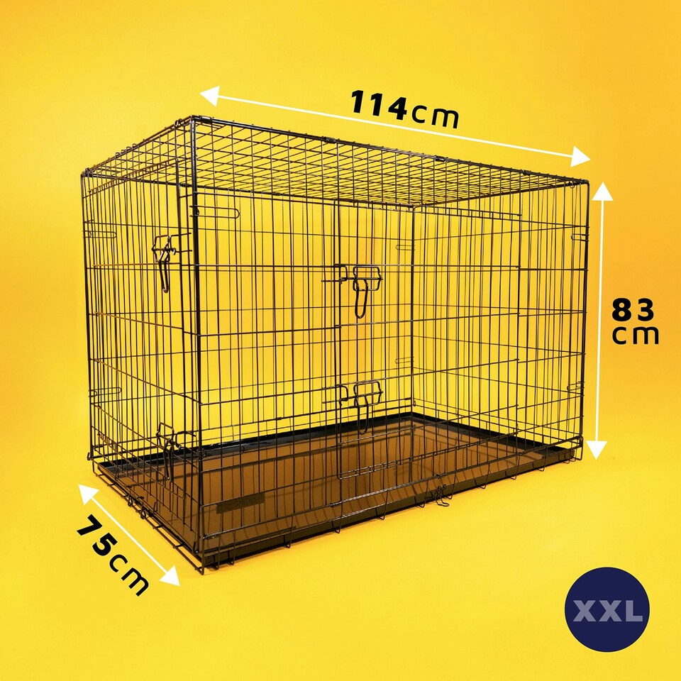image 1 of DogCrates+ 46-Inch XXL Foldable Dog Crate with 2 Doors, Heavy-Duty Metal Frame & Removable Tray – Black Black | One Size