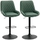 image 1 of HOMCOM Breakfast Bar Stools Set of 2 with 51x40cm Wide Seat, Height Adjustable Kitchen Counter Chairs, Retro Swivel Upholstered Barstools with Back, Footrest and Steel Base, Green
