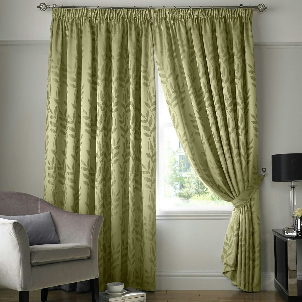 image 1 of Voli Pencil Pleat Taped Top Lined Curtains - 229cm x 229cm - Sage