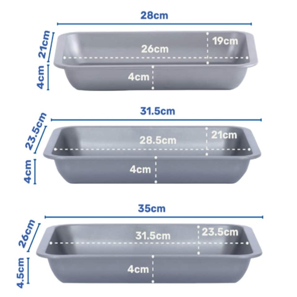 image 1 of Space Saving Non-Stick Stackable 6 Piece ( 35cm, 31cm & 28cm) Roasting Tin Tray Set Silver