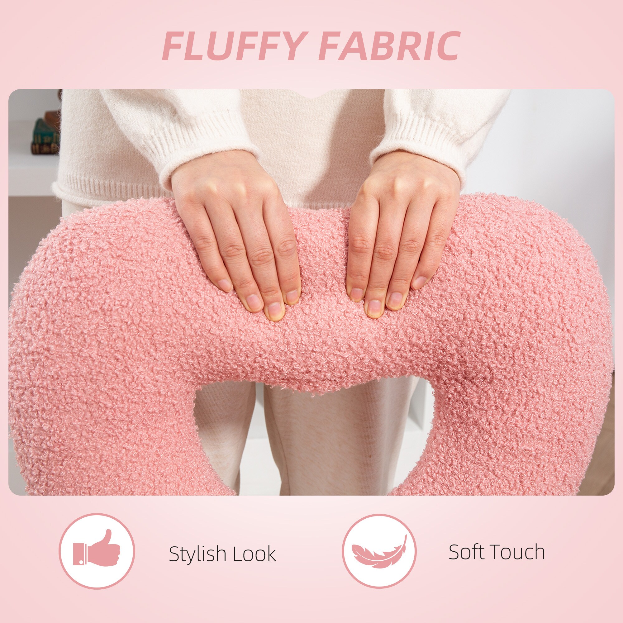 HOMCOM Hartvormige Bureaustoel – Roze Teddyfleece, Draaibaar En Hoogteverstelbaar (max. 120 Kg)