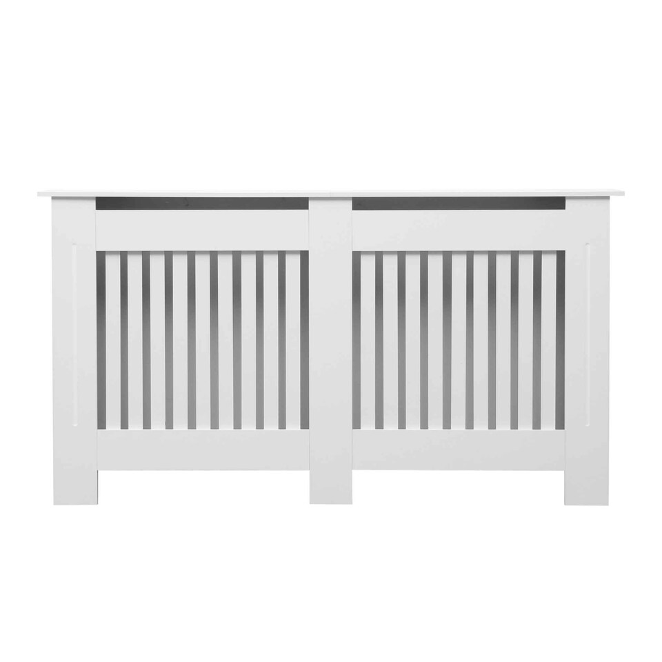 image 1 of Large White Wooden Slatted Grill Radiator Cover MDF Cabinet