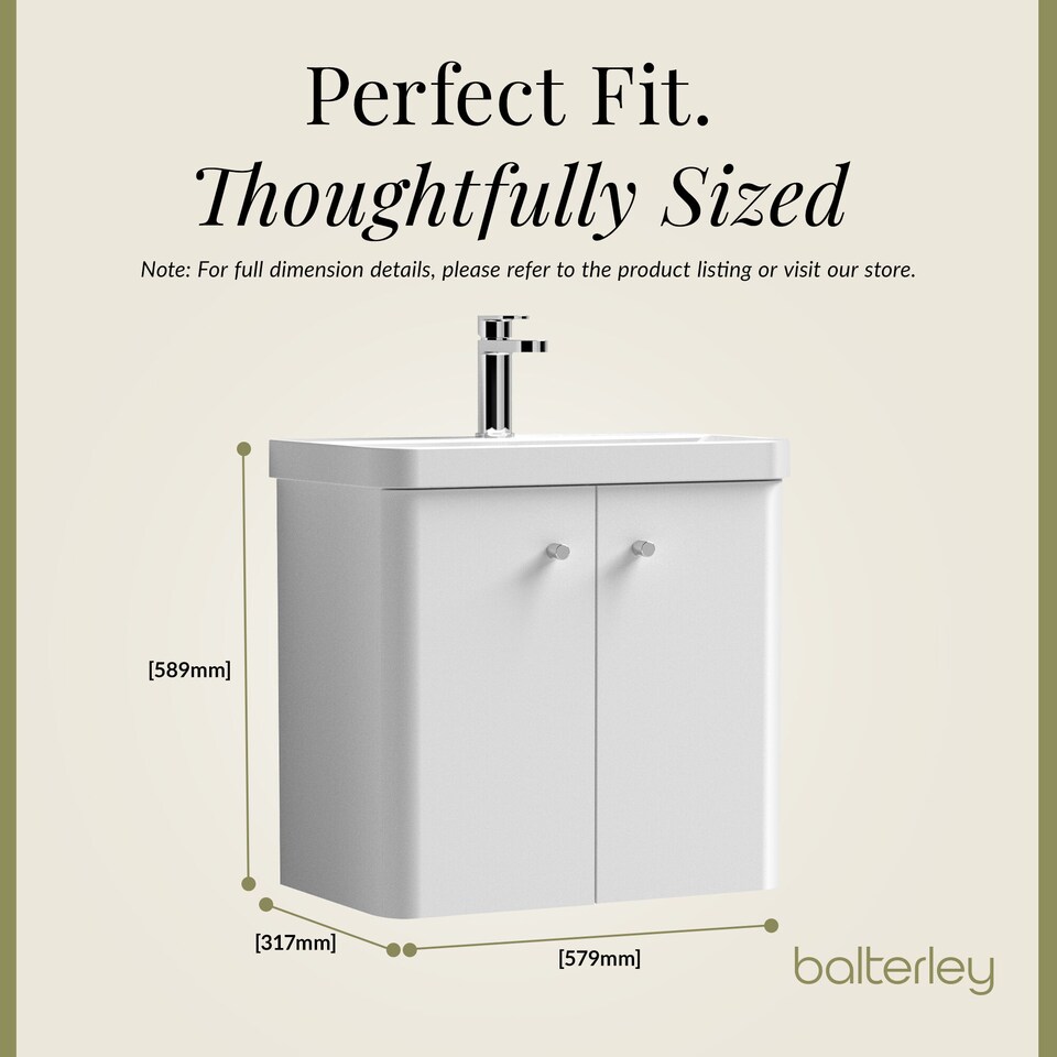 image 1 of Modern Bathroom Wall Hung 2 Door Vanity Unit Basin, Gloss White, 605mm | White | Gloss White | 355 x 605 x 589mm