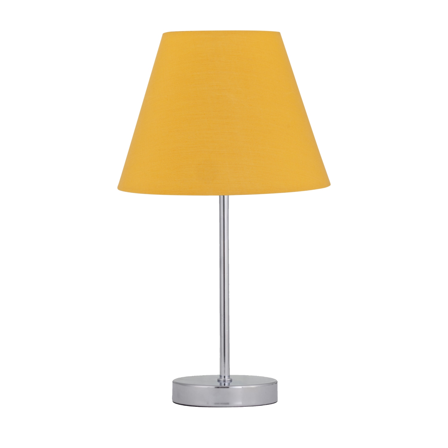 First Choice Lighting Chrome Stick Table Lamp with Ochre Fabric Shade in Silver