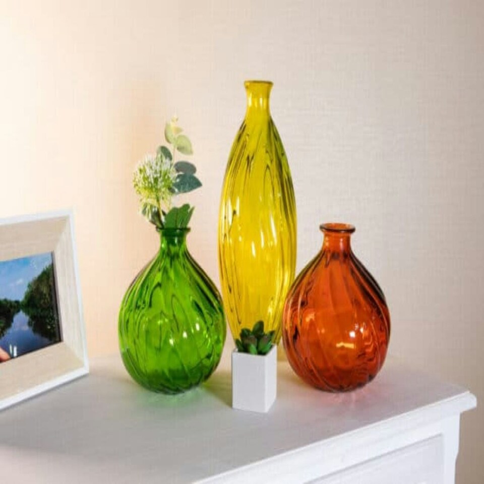 image 1 of Verano Spanish Ceramics Recycled Glass Ola Medium Tall Vase - 31cm Yellow Yellow