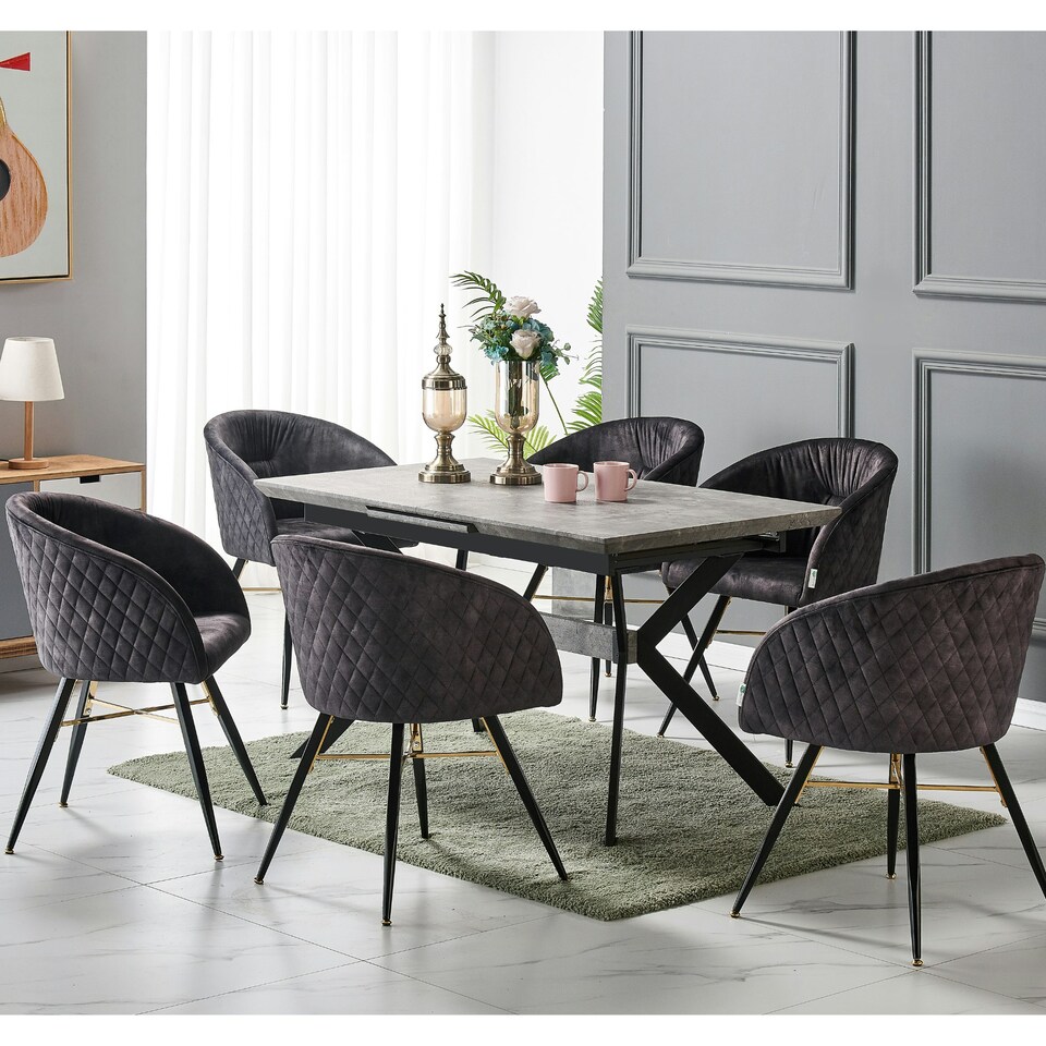 image 1 of Set of 4 Vittorio Velvet Dining Chairs with Black Metal Legs, Quilted Design Modern Accent Chair | Black
