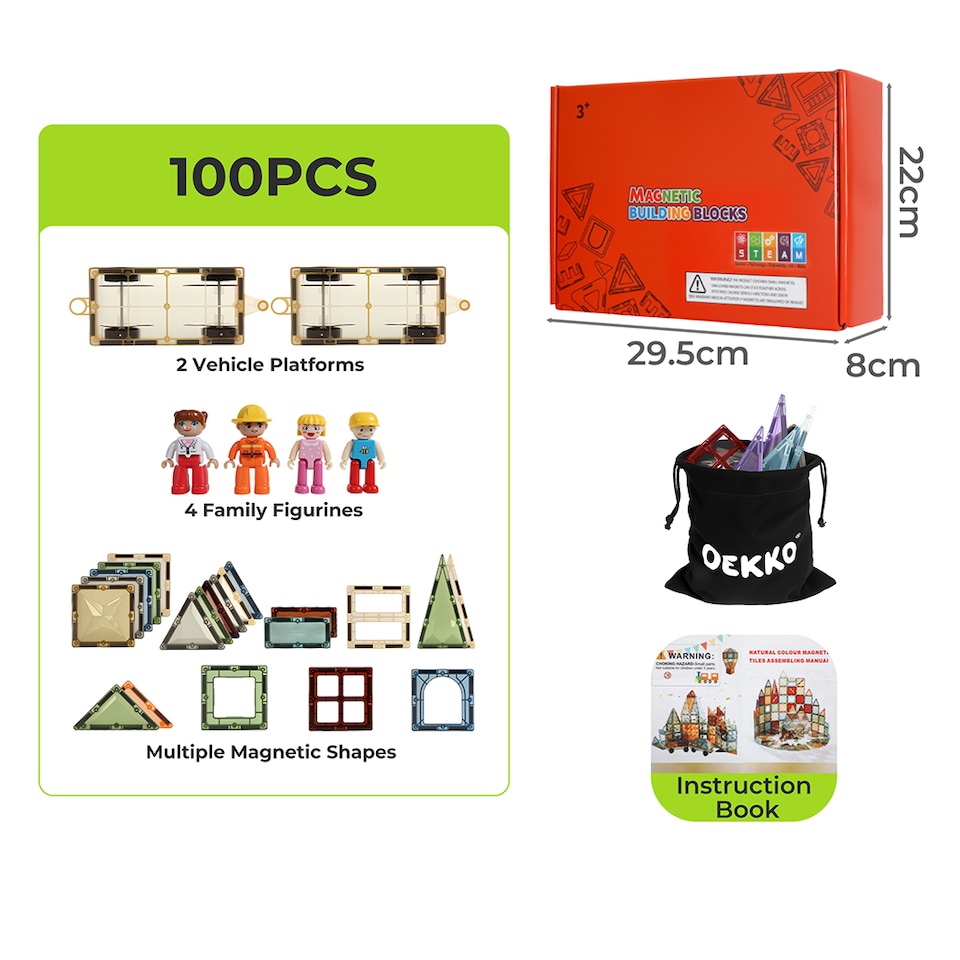 image 1 of Dekko 100pc Magnetic Tiles Building Blocks Safe Educational Toy for Kids | Multi | Nature