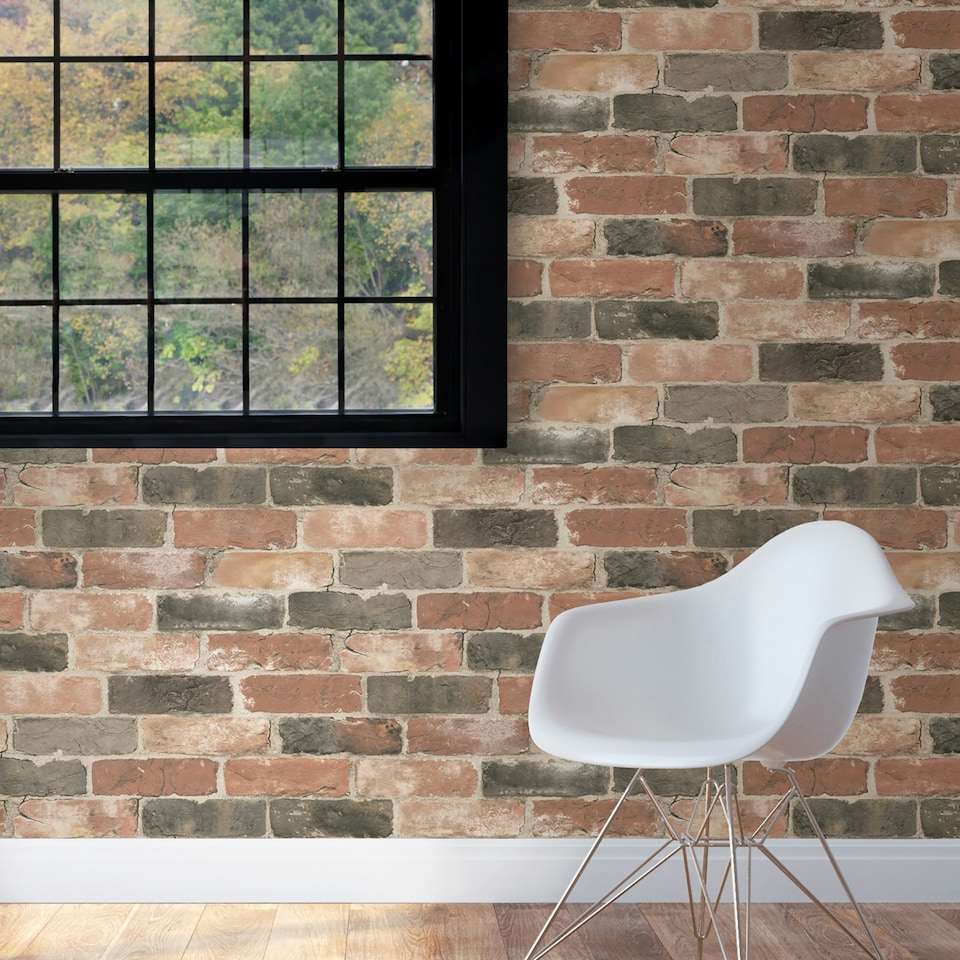 image 1 of NuWallpaper NU2064 Newport Reclaimed Brick Peel & Stick Wallpaper, Red Multi