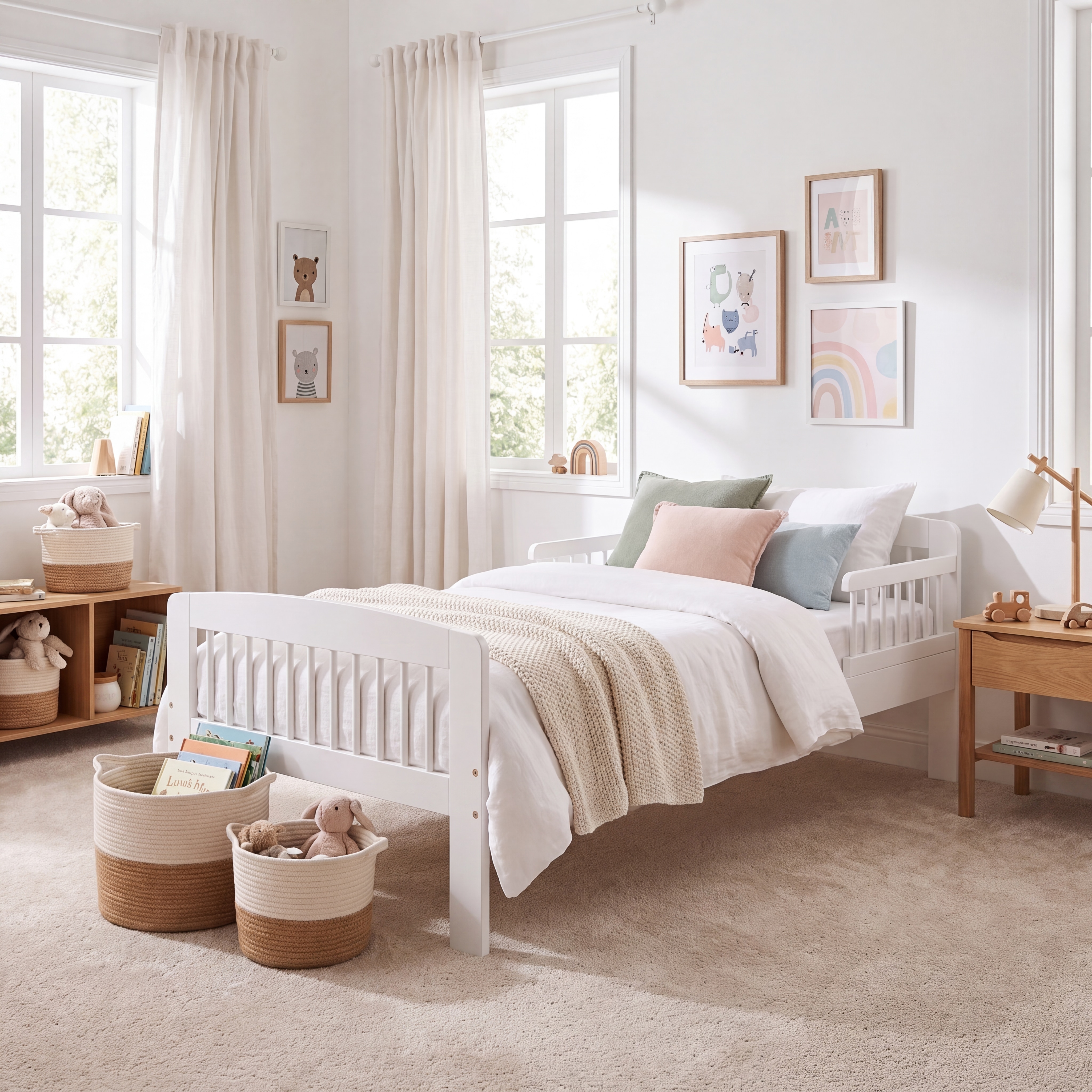 Junior Vida Scorpio Toddler White Bed Frame With Side Rails - H 57 x W 75 x D 144 cm