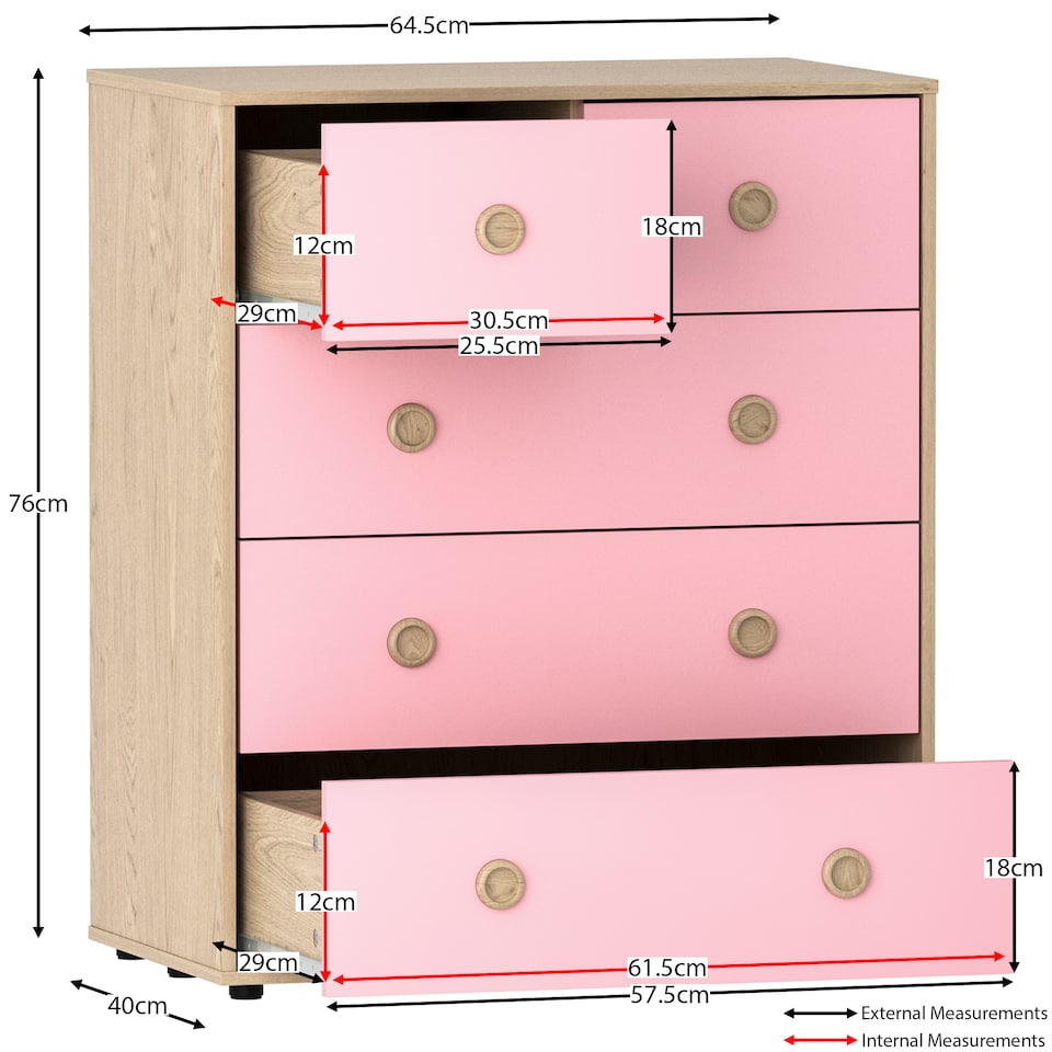 image 1 of Junior Vida Neptune 4 Piece Bedroom Set, Pink & Oak (Desk, Bedside Table, Drawer Chest, Wardrobe) | Pink | Pink | L | 4
