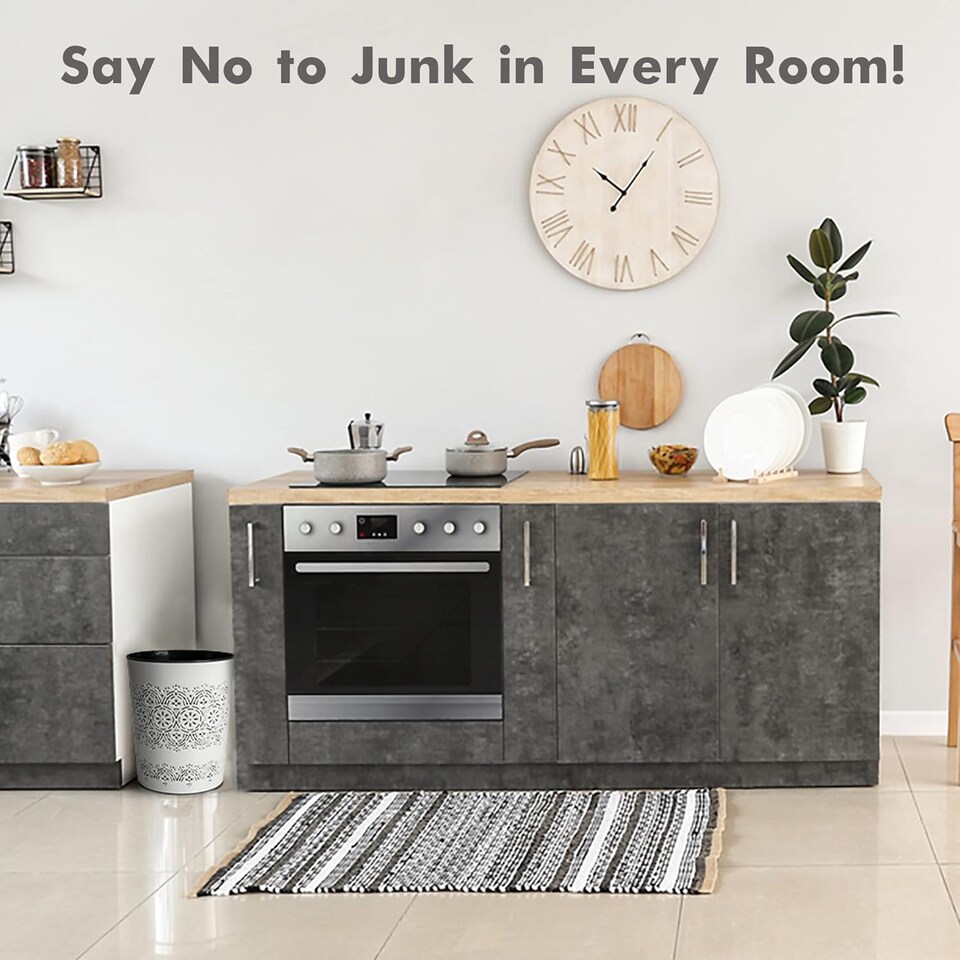 image 1 of Blue Canyon White Flora 9L Waste Bin Stylish Plastic Rubbish Container for Office Kitchen Bathroom and Home Use