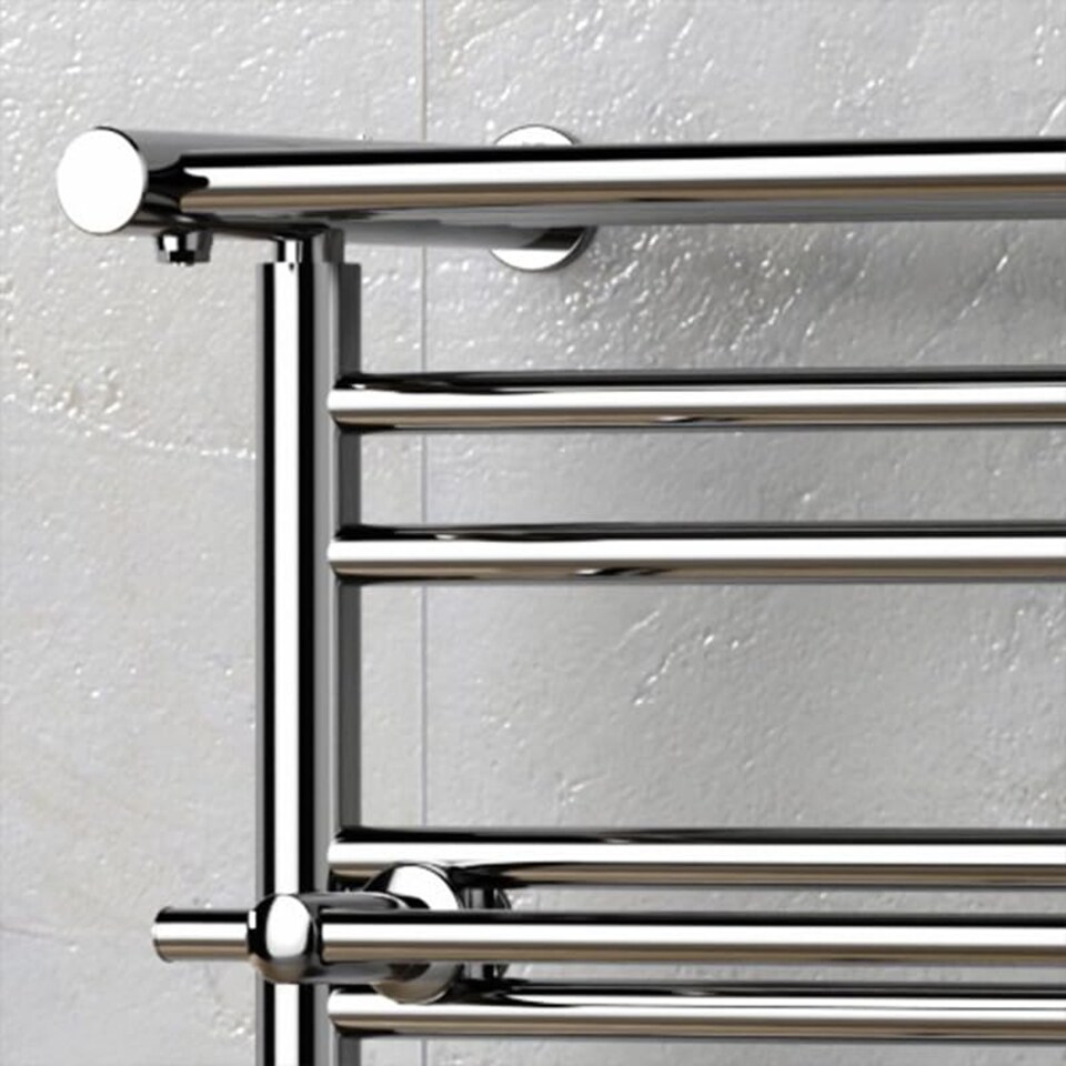 image 1 of 490mm x 680mm Chrome Heated Towel Rail Radiator Top Shelf & Two Towel Holder OSLO For Bathroom & Kitchen Rag Storage Rack