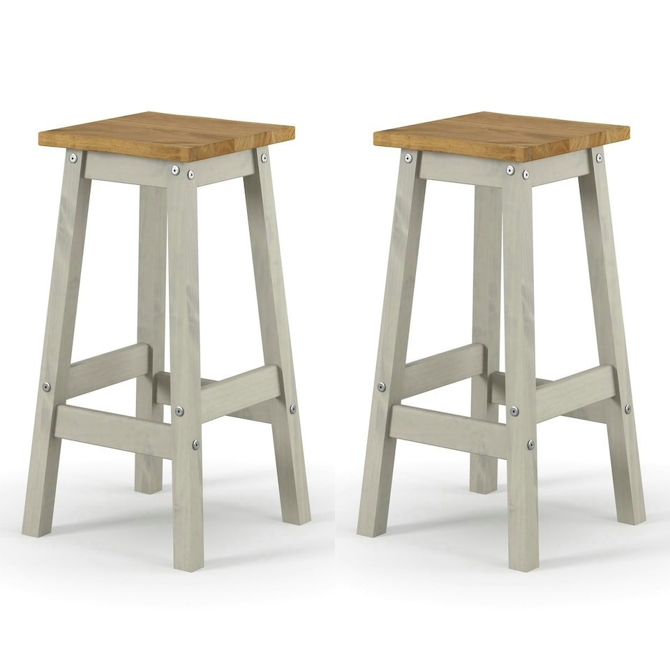 image 1 of Corona Pair of Black Live Edge High Breakfast Stools - Black or Grey Antique Wax Wood for Tall Tables | Grey | Grey | Regular | 1