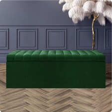 120cm Safar Large Striped Storage Ottoman Box, Forest Green Plush Velvet Upholstered Deep Storage Ottoman End of Bed Bench