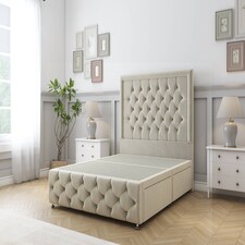 Sloomy Vienna Cream Plush Divan Bed Base 2 Drawers Foot-End With 54 Inch Floor Standing Headboard & 12 Inch Matching Footboard | Cream | Cream | Double | 1