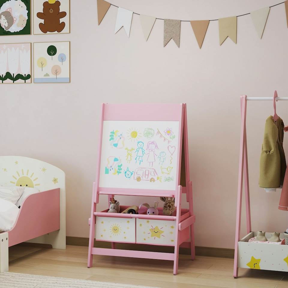 image 1 of AIYAPLAY 3-in-1 Kids Easel, Double-Sided Art Easel with Paper Roll Pink