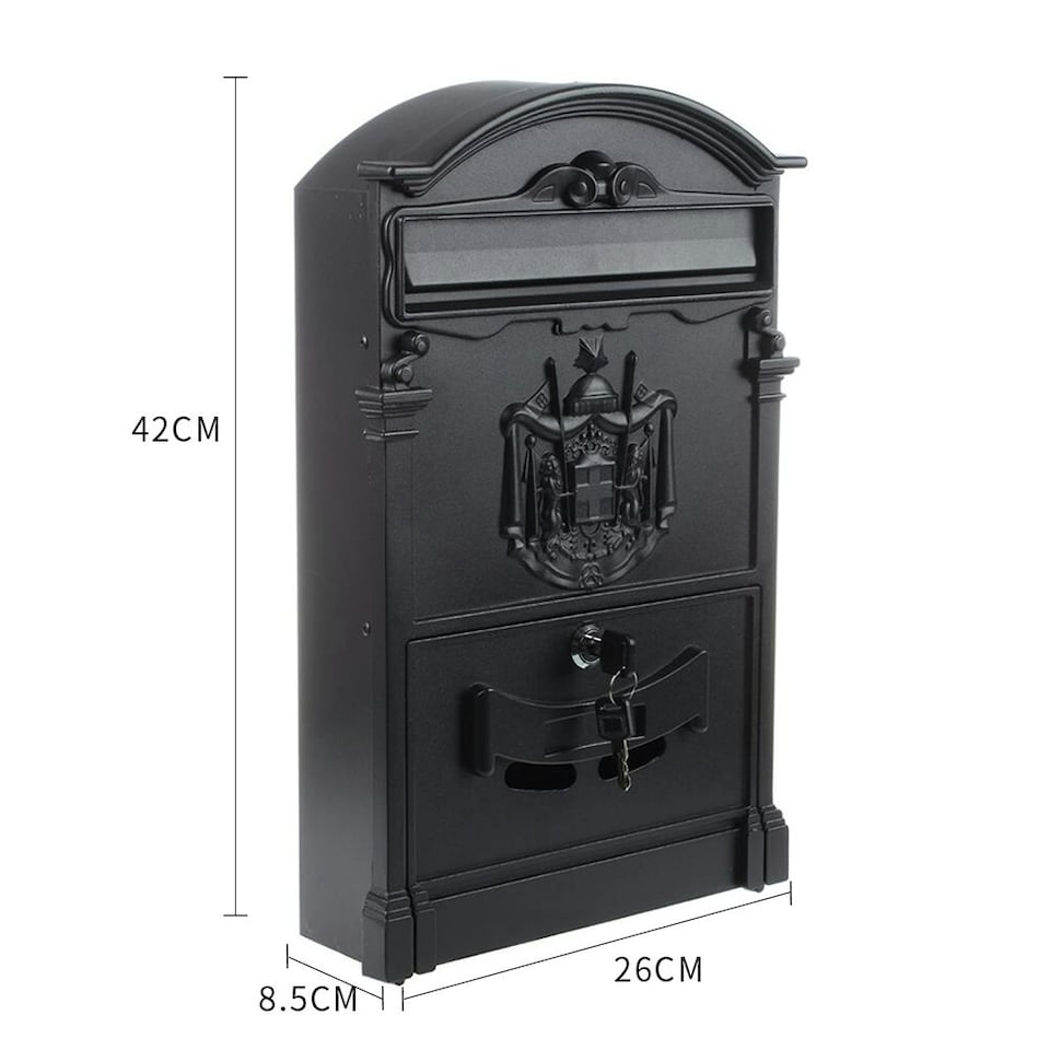 image 1 of Living and Home Antique Style Lockable Aluminum Letter Box -  Black | Black