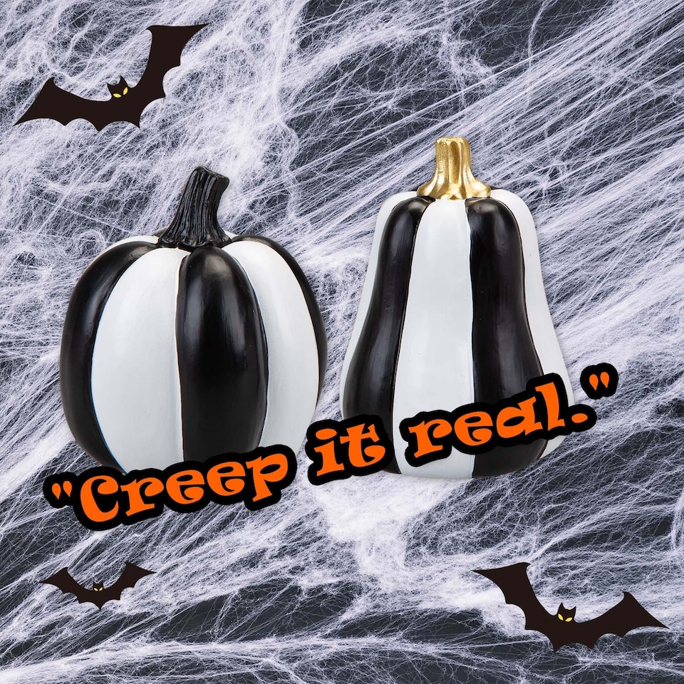 image 1 of vfm-estore Halloween Black & White Pumpkin Decorations - Tall-Round 2 Pack
