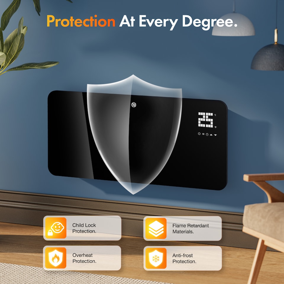 image 1 of VonHaus Electric Heater 2000W Glass Panel Radiator with WiFi