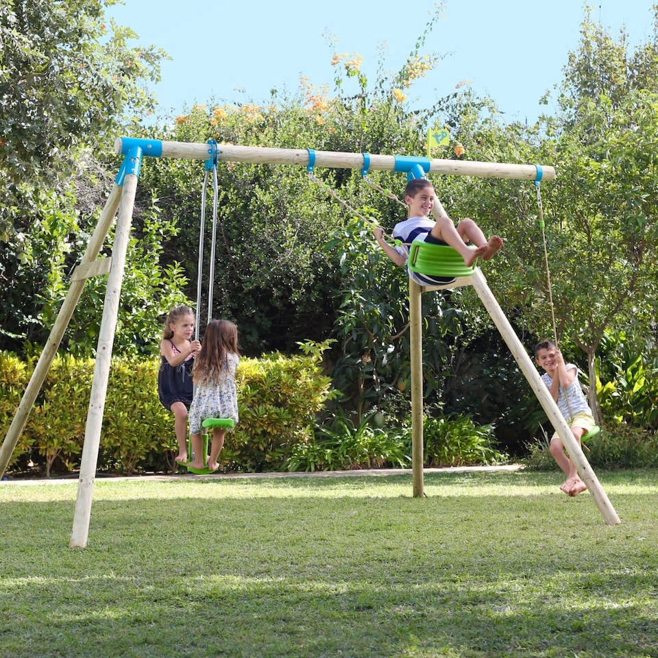 image 1 of TP Knightswood Triple Wooden Swing Set With Glide Ride And Button Seat