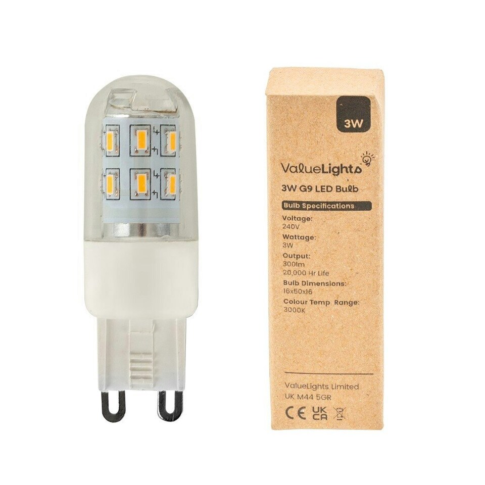 image 1 of ValueLights 10 Pack G9 Clear Plastic Capsule LED 3W Cool White 6500K 300lm Light Bulb
