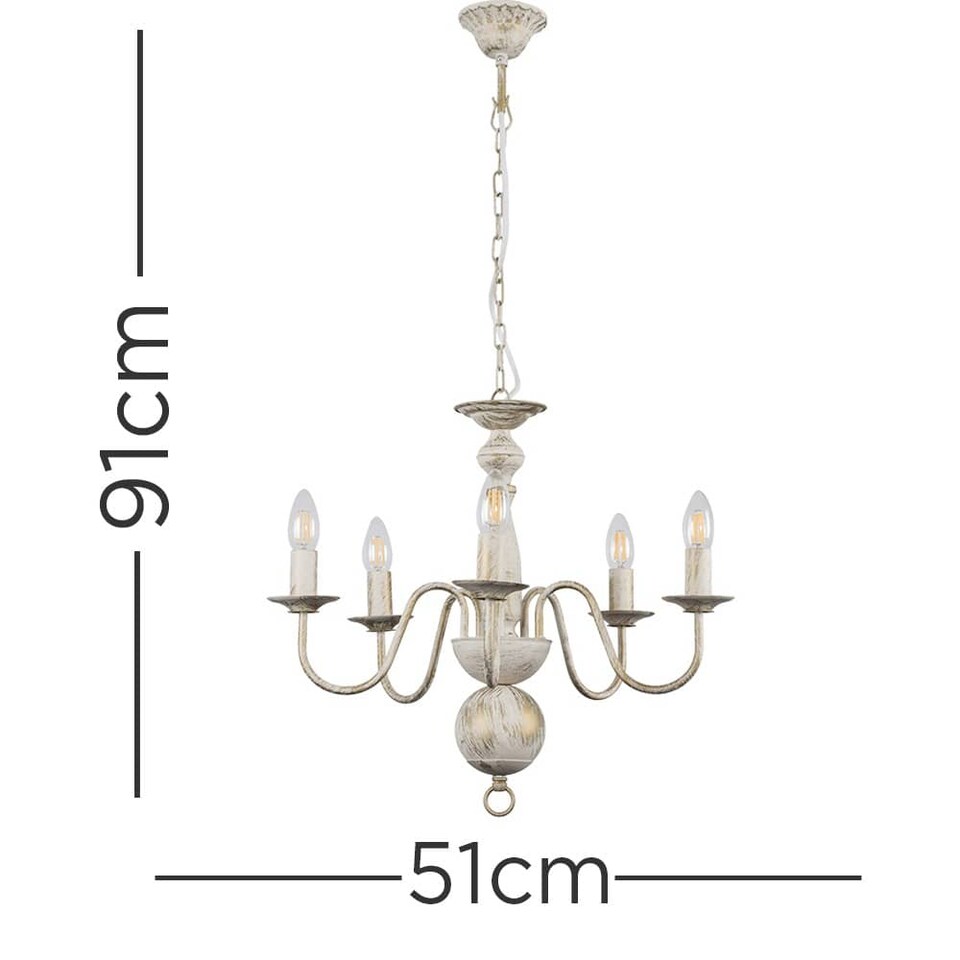 image 1 of ValueLights Gothica Flemish Style 5 Way Ceiling Light Distressed White | Chrome