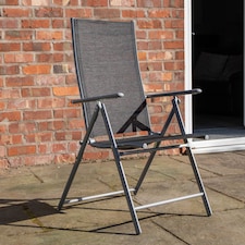 Outdoor Garden Patio Multi Position Reclining Folding Chair in Black and Silver | Grey | Grey
