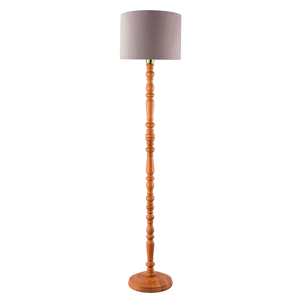 image 1 of Classic Oak Wooden Standing Floor Lamp Base with Intricate Pole Design